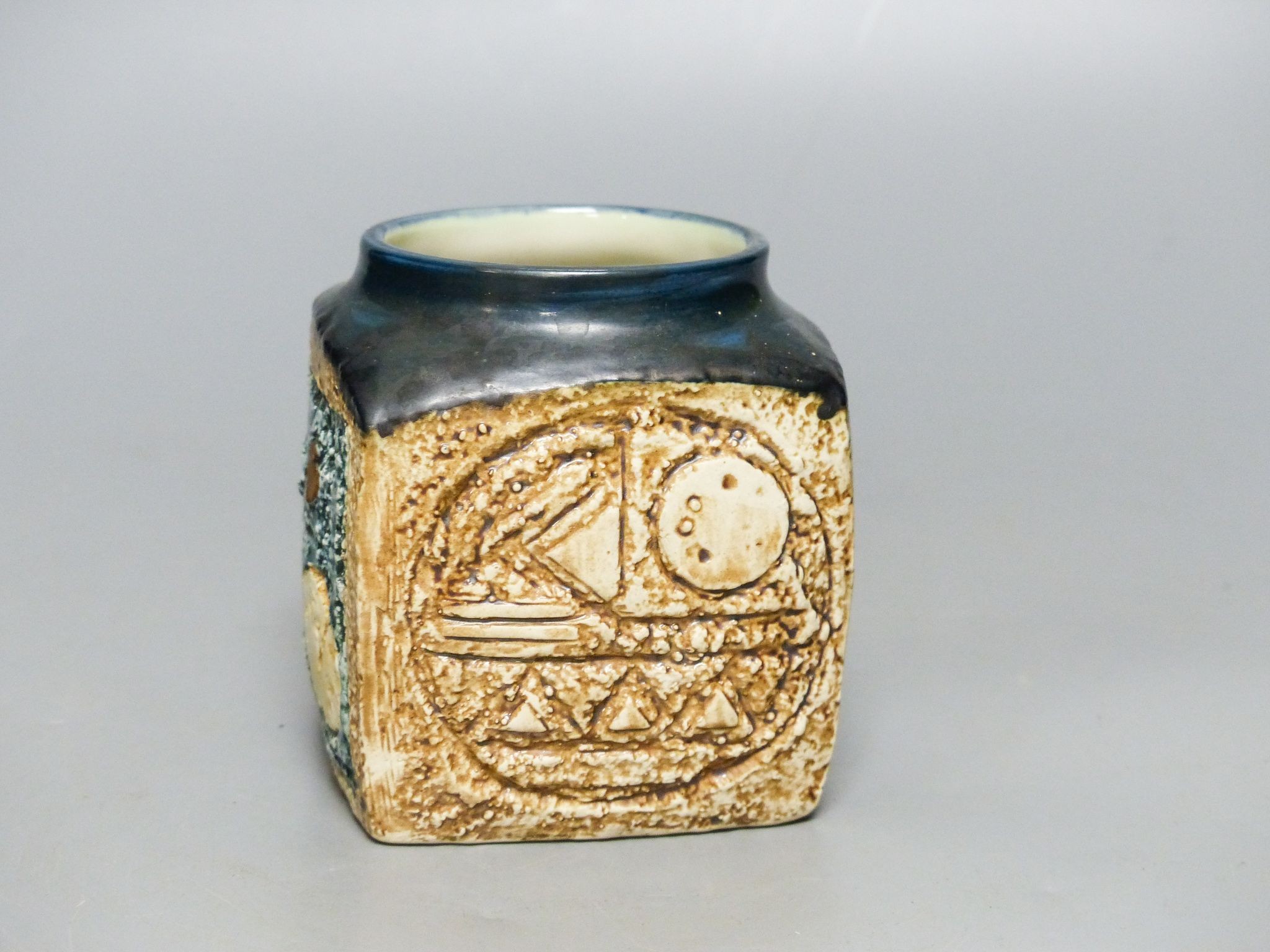 A Troika cube pot, monogram for Linda Hazel 9cm